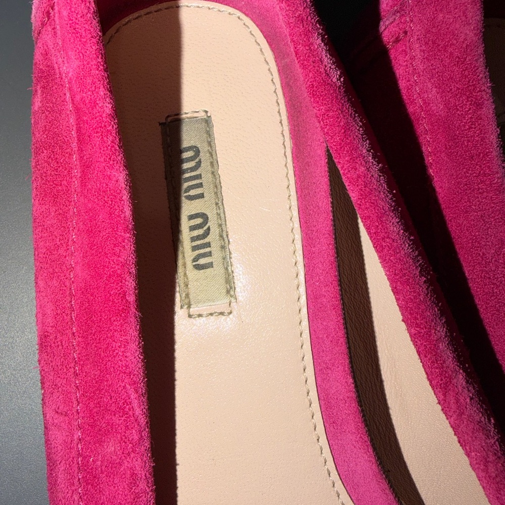 Miu Miu Hot Pink Suede Bow Loafers authentic - Picture 2 of 7